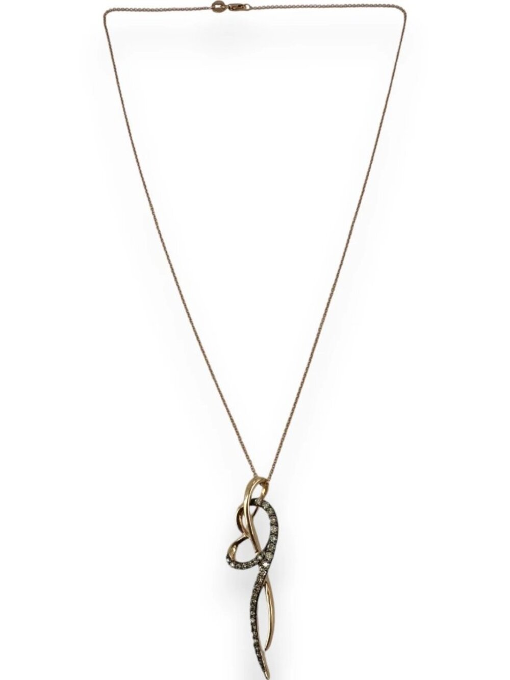 LeVian 14kt Rose Gold 18" Ribbon Heart Necklace Champagne "Chocolate" Diamonds